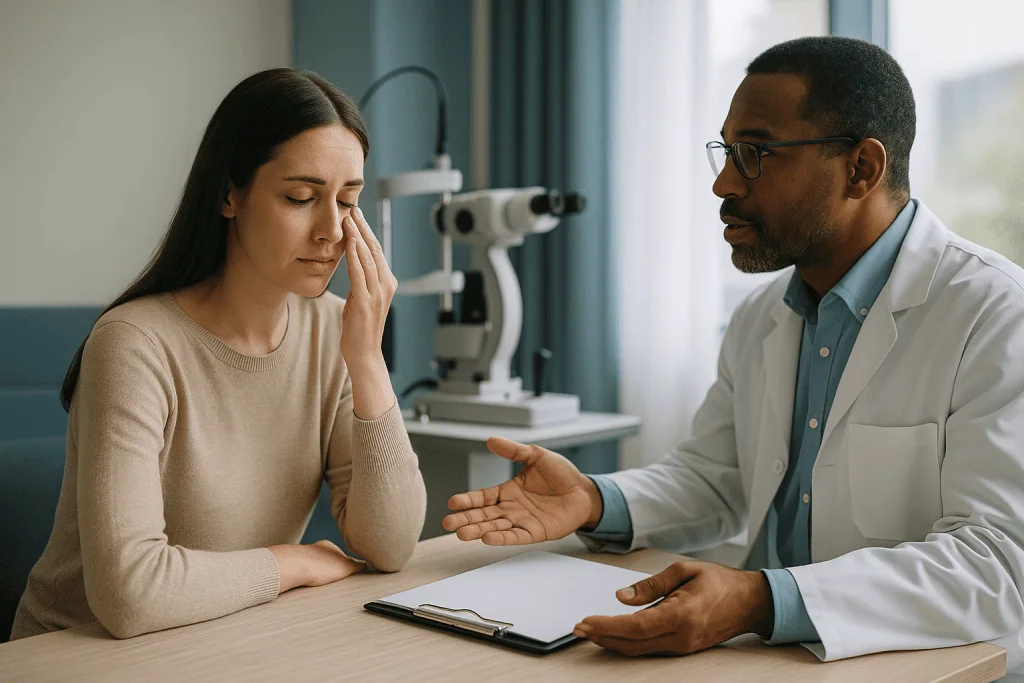 Doctor consulting with patient in clinical office setting: How common are LASIK complications, really?