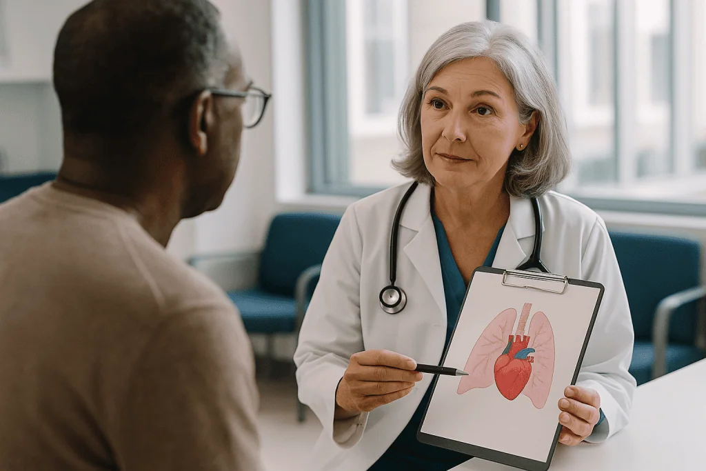 Doctor consulting patient about heart and lung anatomy: How common is cardiac sarcoidosis in people with lung sarcoidosis?
