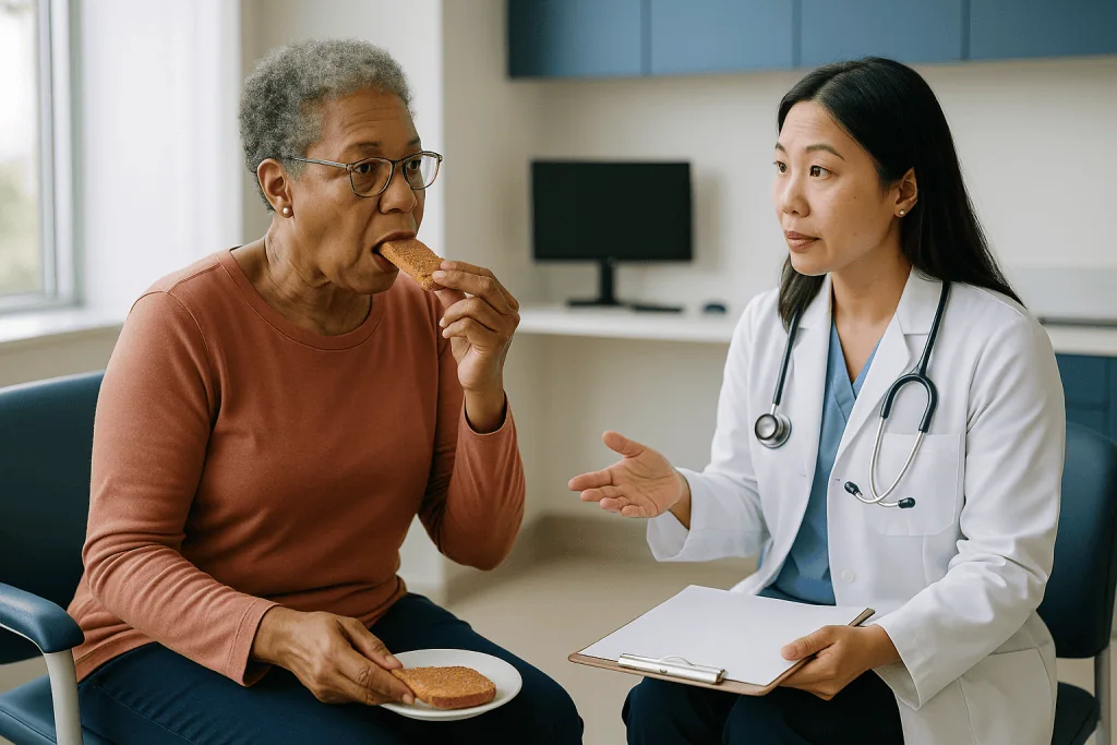Doctor consulting patient eating cookies during appointment: How do you rule out scleroderma? What a negative test can and c