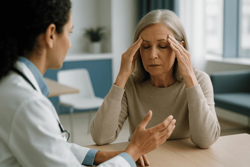 Doctor consulting with patient about health concerns: How faces age: wrinkles are not mostly a muscle problem