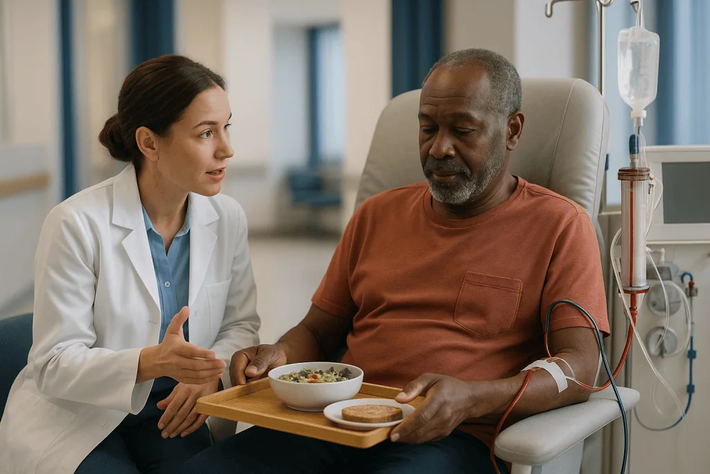 Doctor consulting patient during meal in hospital: How failing kidneys remodel bone, step by step