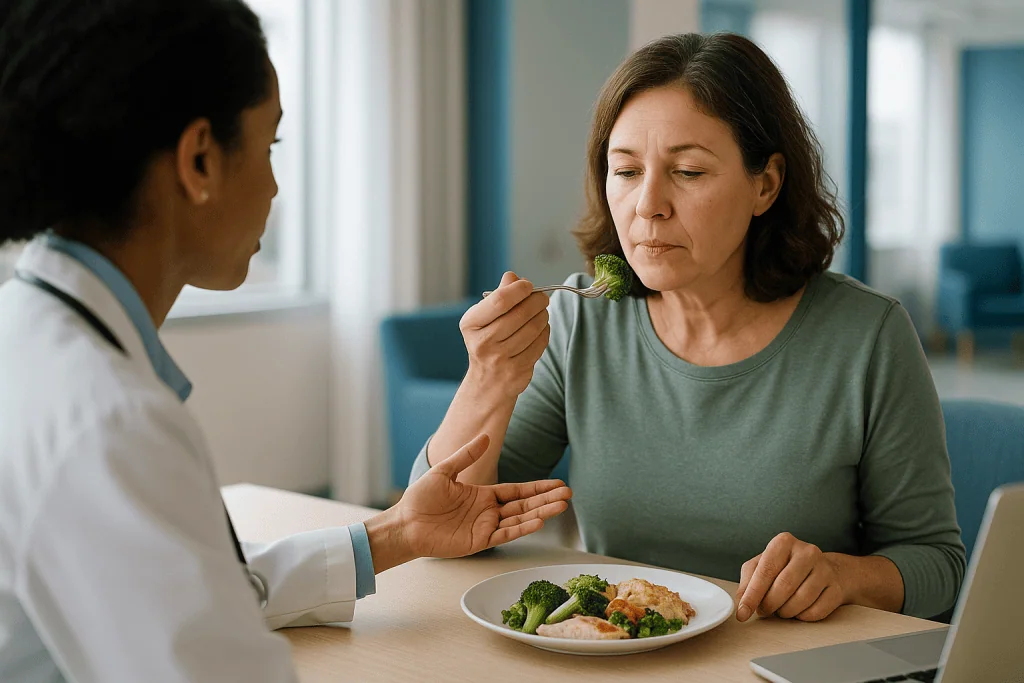 Healthcare provider consulting patient about healthy eating: How GLP-1 medicines quiet food noise: the mechanisms