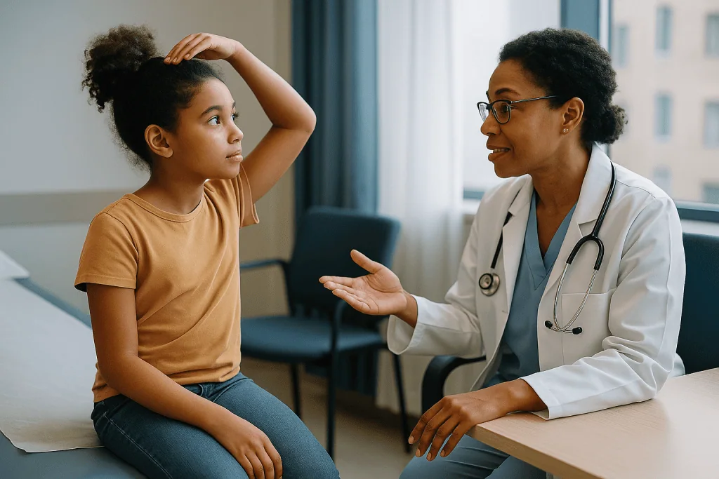 Doctor consulting with child patient in clinical setting: How growth spurts actually work: hormones and growth plates