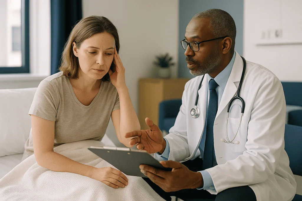 Doctor consulting patient with tablet in clinical office: How is cognitive shuffling supposed to work in the brain?