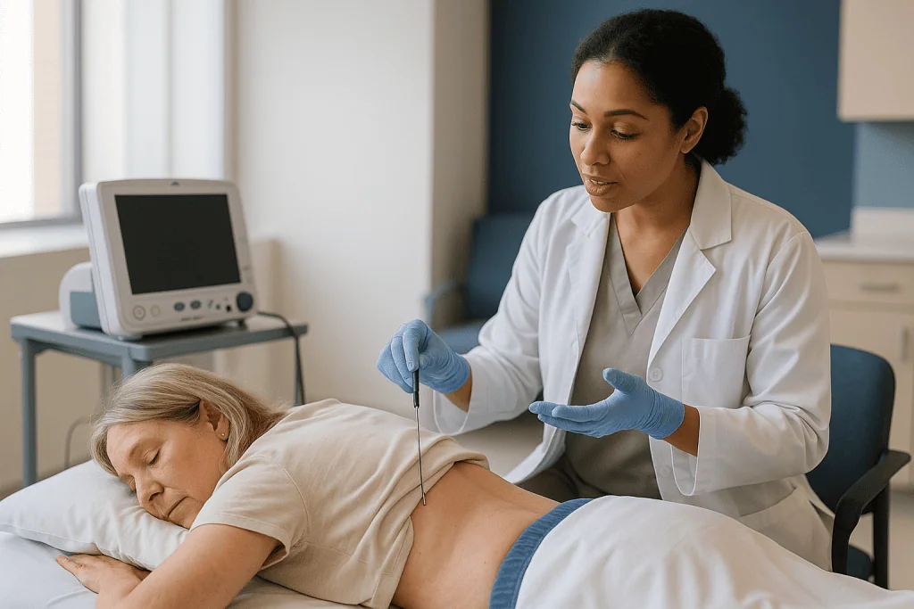 Healthcare provider performing ultrasound-guided procedure on patient: How is radiofrequency ablation done? The RFA procedur