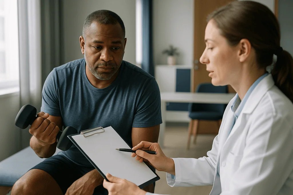 Doctor consulting patient about exercise and wellness plan: How it works: what actually happens between the first visit and