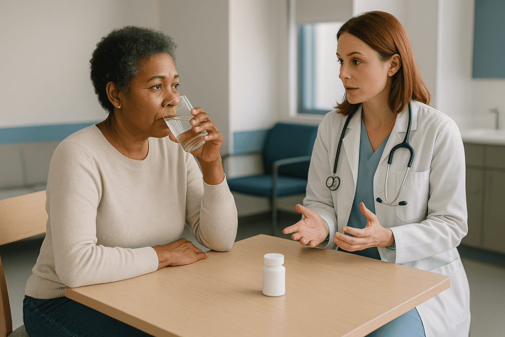 Doctor consulting patient about medication in clinical setting: How long after antibiotics does a UTI feel better?