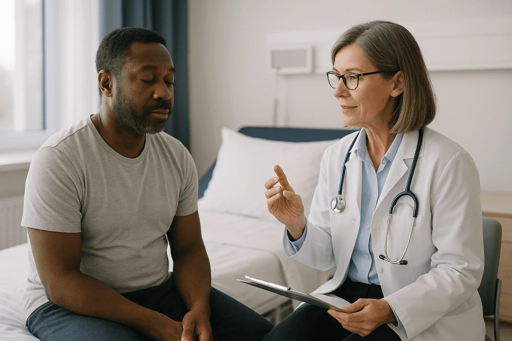 Doctor consulting patient in clinical setting: How many sleep cycles a night do you need?