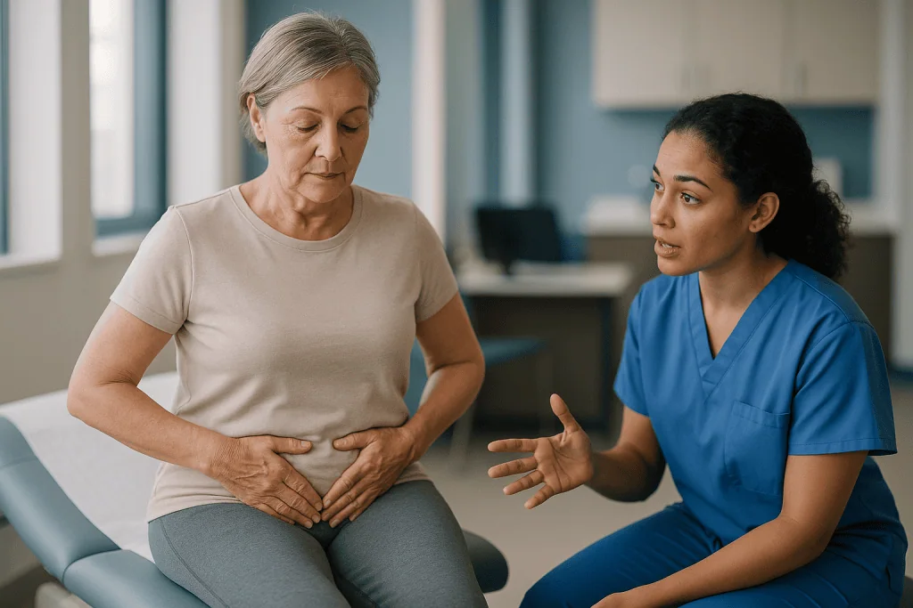 Healthcare professional consulting with mature female patient: How pelvic floor exercises for incontinence actually work