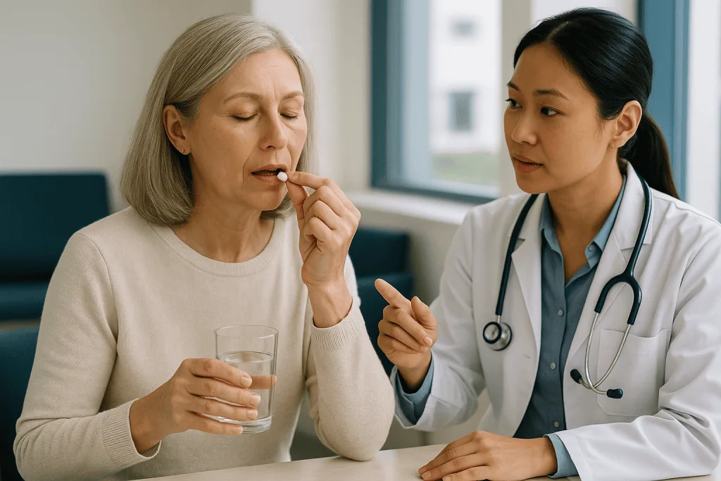 Doctor consulting mature female patient about medication: How thyroid hormone replacement actually works