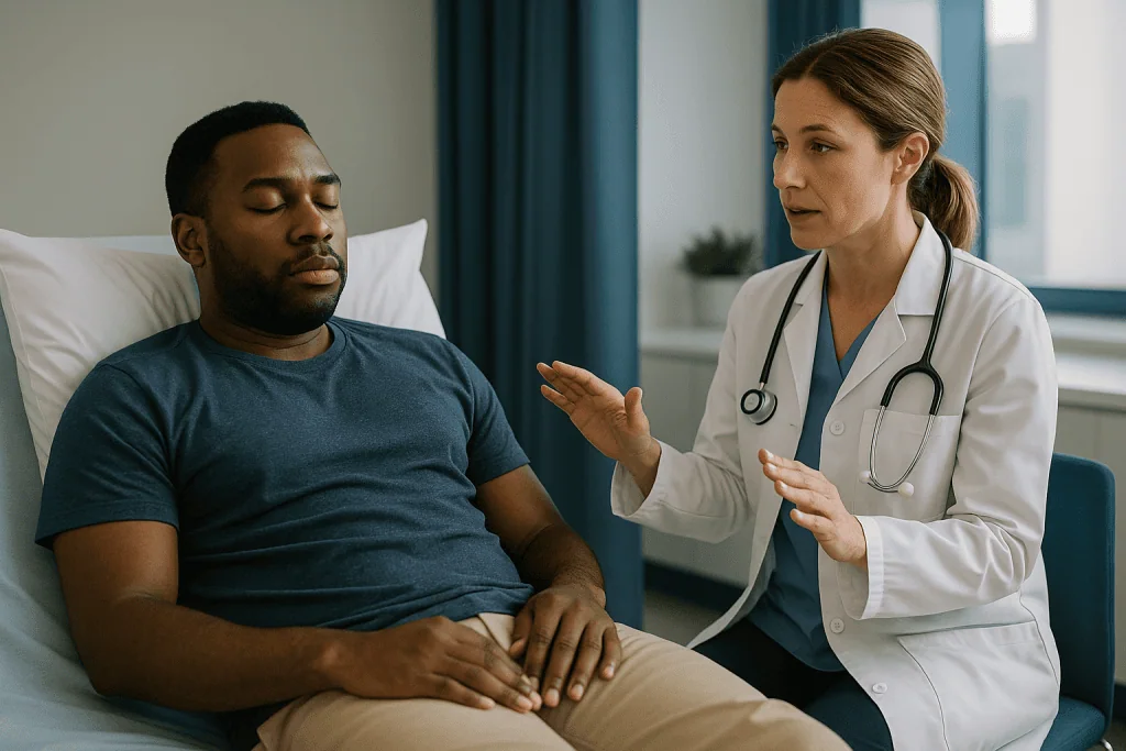 Doctor consulting with patient in clinical setting: How to do the military sleep method, step by step