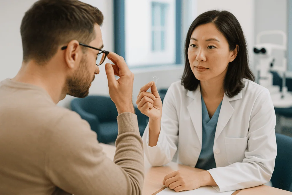 Doctor consulting with patient about glasses or vision: ICL vs LASIK: what is the real difference?