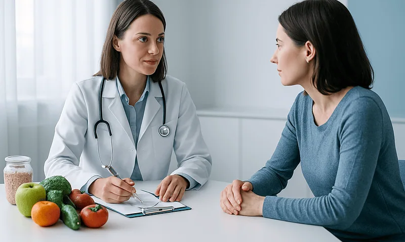 Doctor consulting with patient about iron deficiency treatment options at Acibadem Hospital.