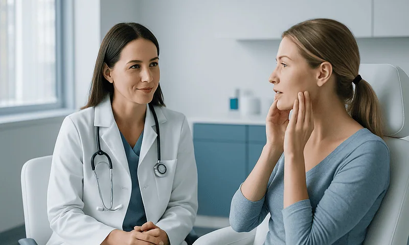 Doctor consulting with a patient in a medical office setting.