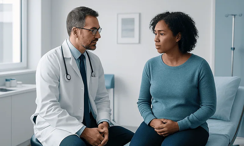 Blog 13 Doctor consulting with a patient in a hospital room.