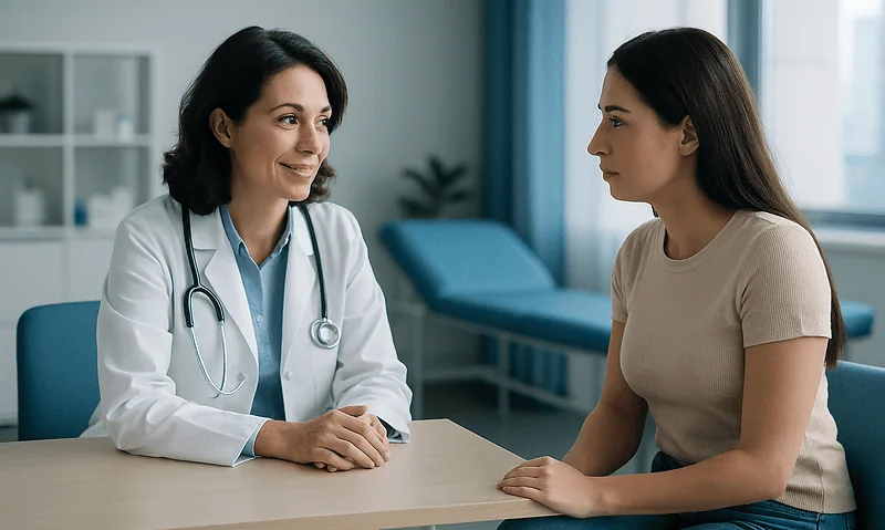 Doctor consulting with a patient in a medical office at Acibadem Hospitals Group.