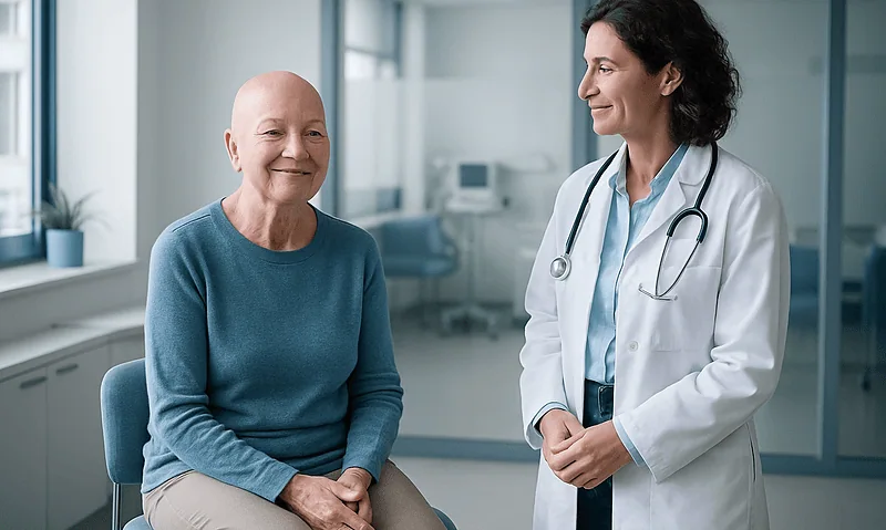 Doctor talking to a patient in a hospital room.