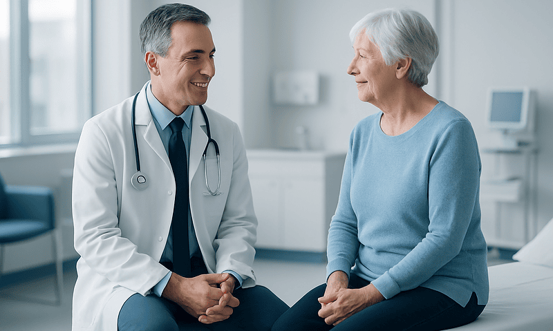 Local, Regional or General? Anesthesia Options for Finger and Toe Surgery Explained 4 Doctor consulting with elderly female patient in a hospital room.