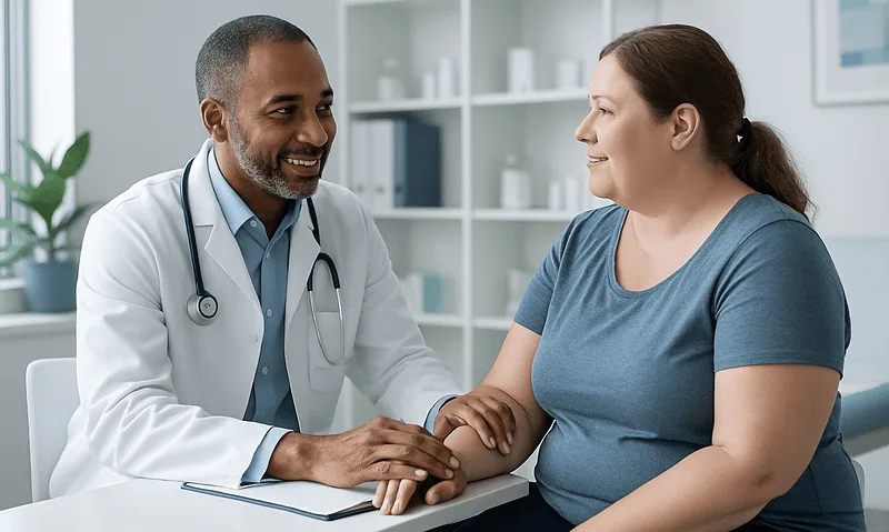Doctor consulting with a patient in a medical office.