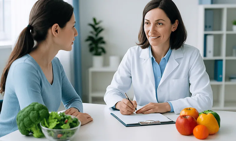 Doctor consulting with a patient about nutrition and vitamins.