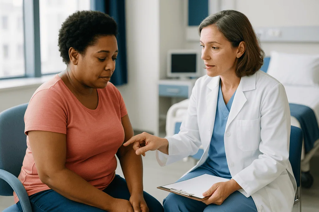 Doctor consulting with patient in medical office: Preparing for surgery: who is most at risk for a hypertrophic scar?