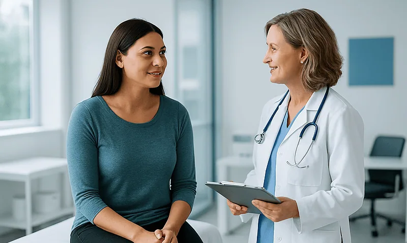 Doctor consulting with a patient in a medical office setting.