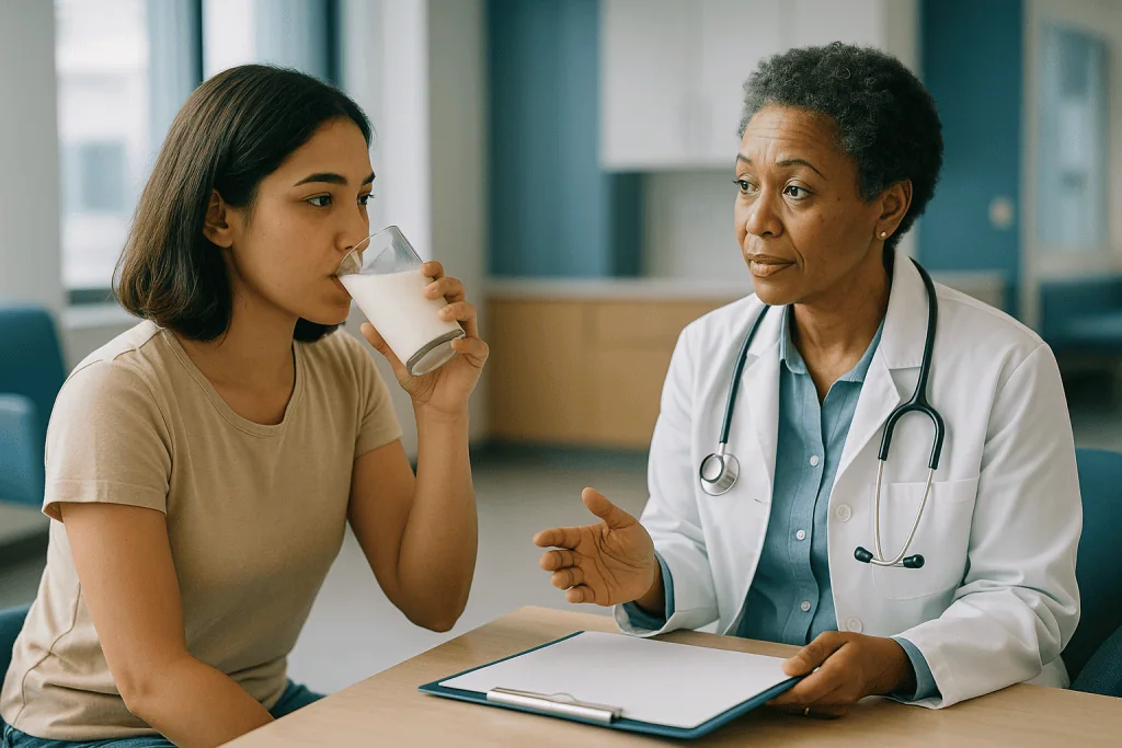 Doctor consulting patient about nutrition or general health: Raw milk benefits: what is claimed about nutrition, and what is