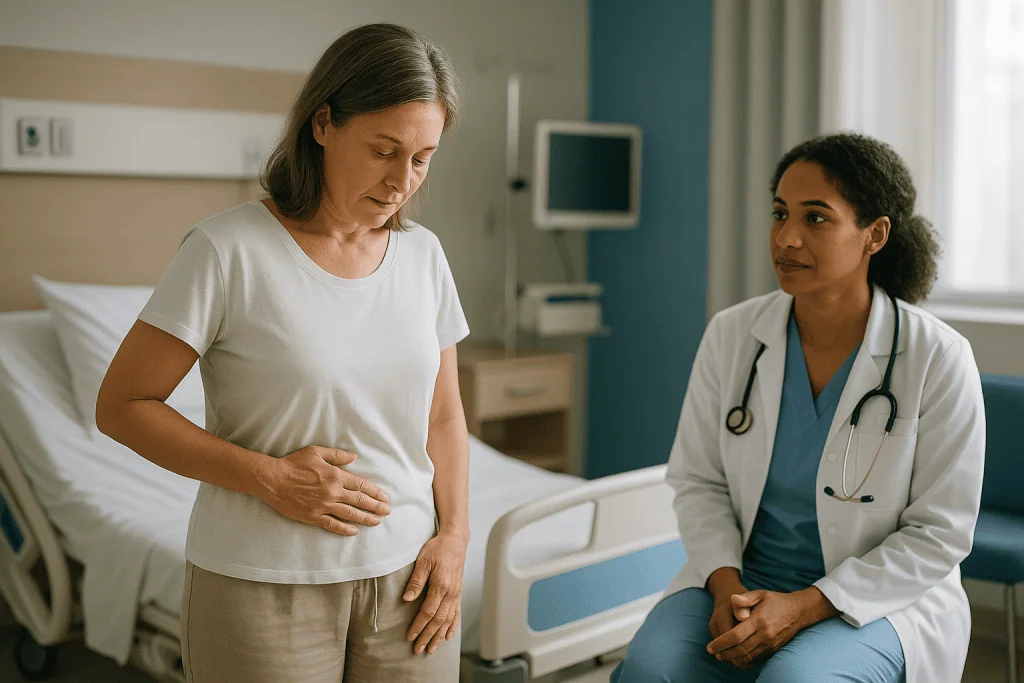 Doctor consulting with patient about abdominal symptoms: Robotic hysterectomy recovery time: a realistic week-by-week guide