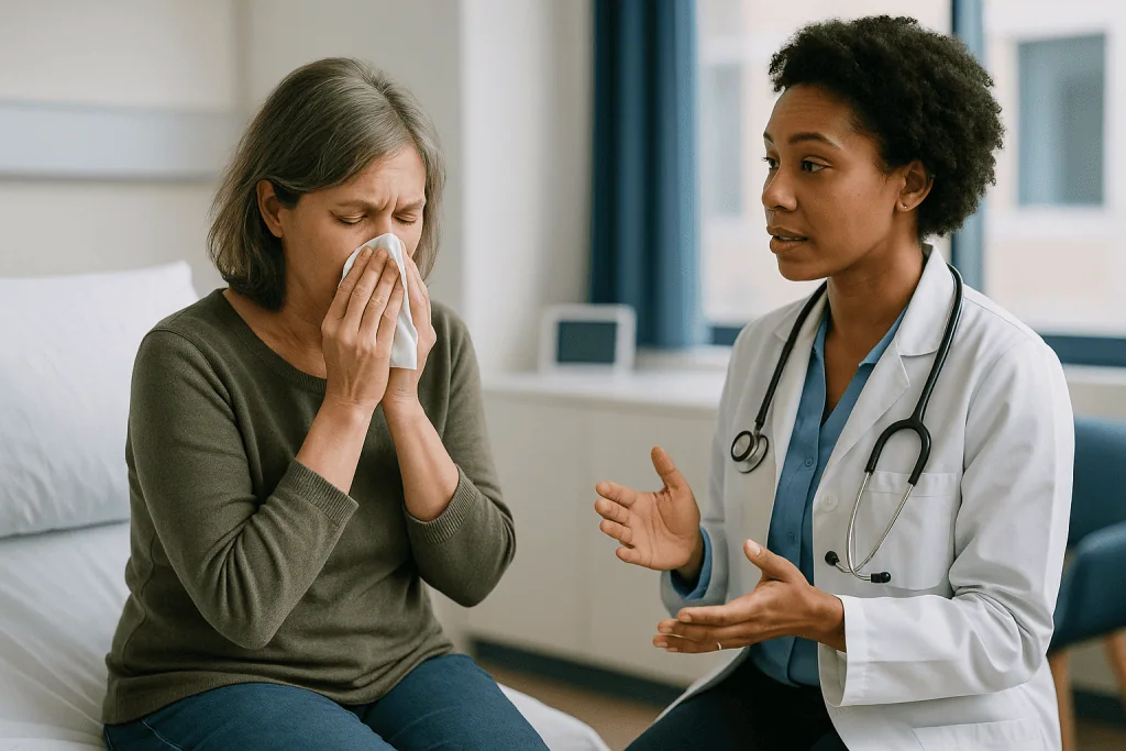 Doctor consulting patient about respiratory symptoms: RSV symptoms in adults: the typical timeline, day by day