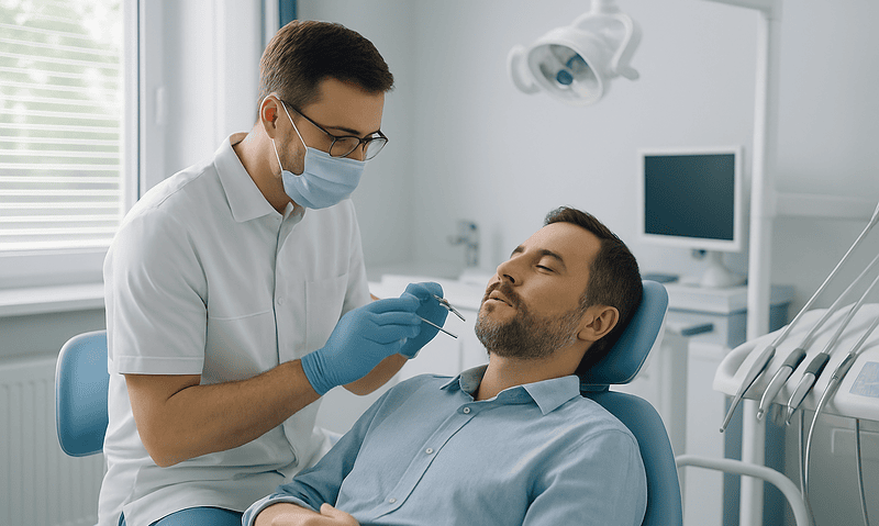 Sensitive Teeth and Enamel Erosion: Causes and What Actually Helps 2 Dentist examining patient's teeth in a modern dental clinic.