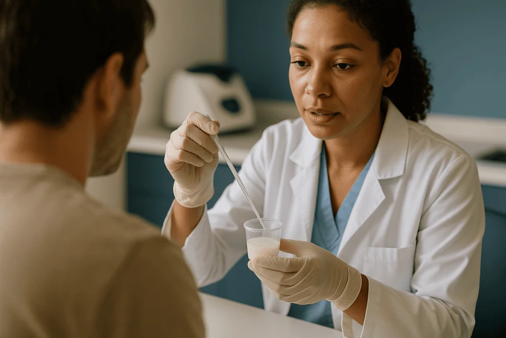 Healthcare provider preparing sample in medical laboratory setting: Sperm preparation: what washing a sample actually means