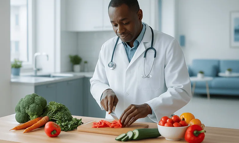 The Acid Reflux Diet: Foods That Trigger GERD and the Eating Habits That Calm It 4 Doctor preparing healthy vegetables in a modern kitchen setting.