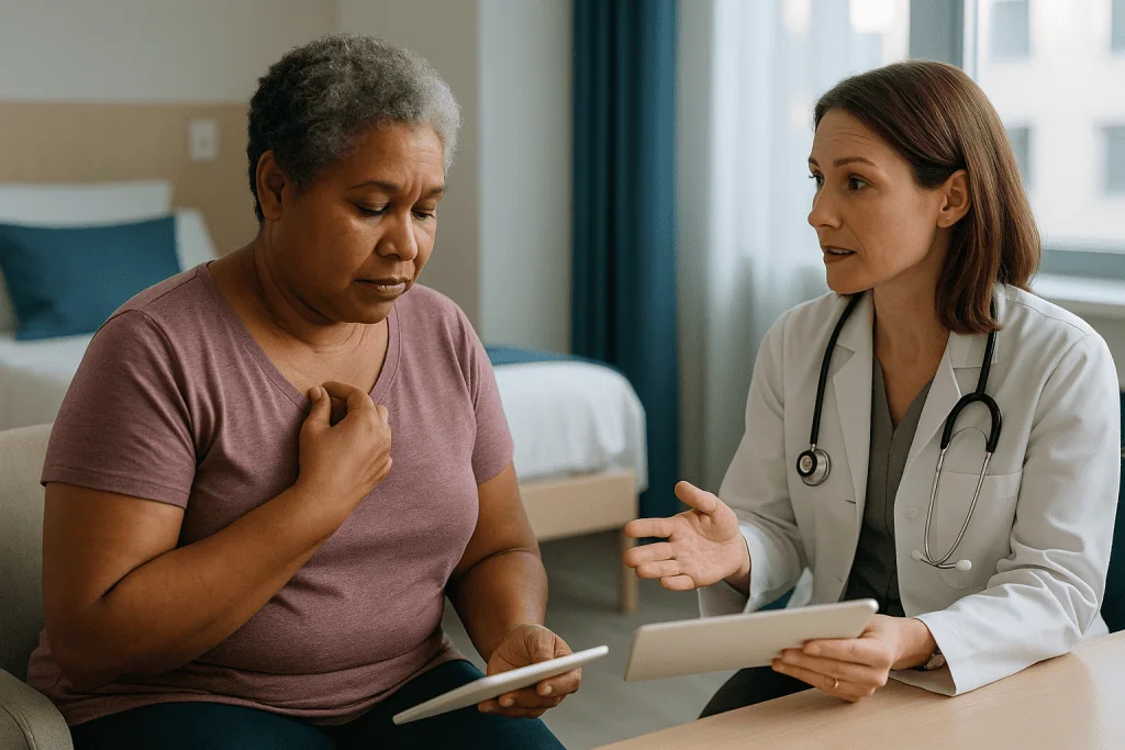 Doctor consulting patient about medication side effects: The nocebo effect, explained without the jargon
