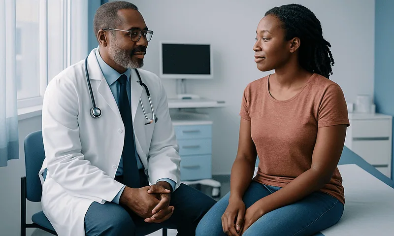 Doctor consulting with a patient in a medical office.