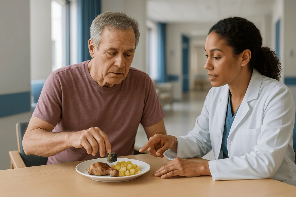 Nutritionist or dietitian discussing meal plan with patient: Types of aphasia therapy differences: why one plan never fits a