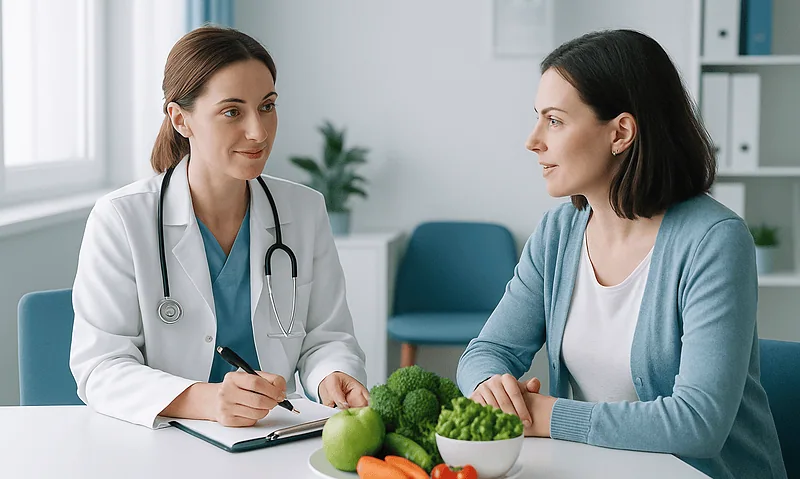 Doctor consulting with a patient about health and nutrition.