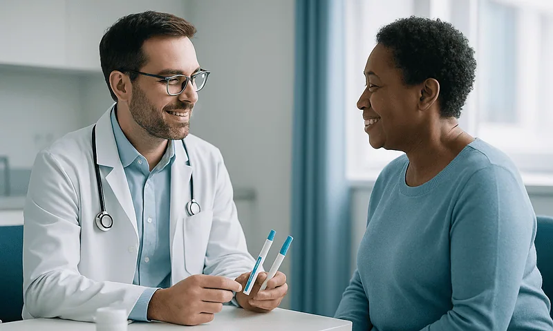 Doctor consulting with a patient in a modern clinic setting.