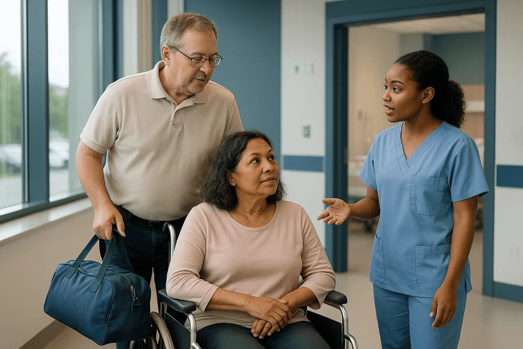 Healthcare worker greeting patient and companion at hospital: What actually happens between the car park and the ward