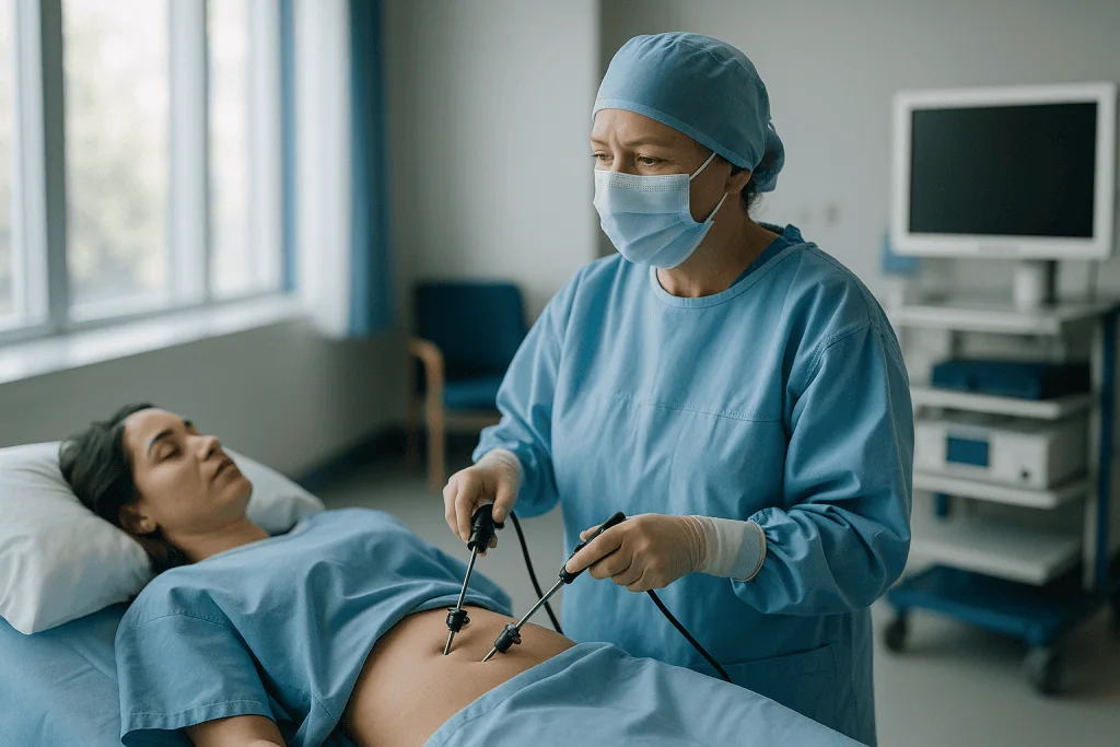 Surgeon performing laparoscopic procedure on patient: What actually happens during keyhole surgery for an ovarian cyst