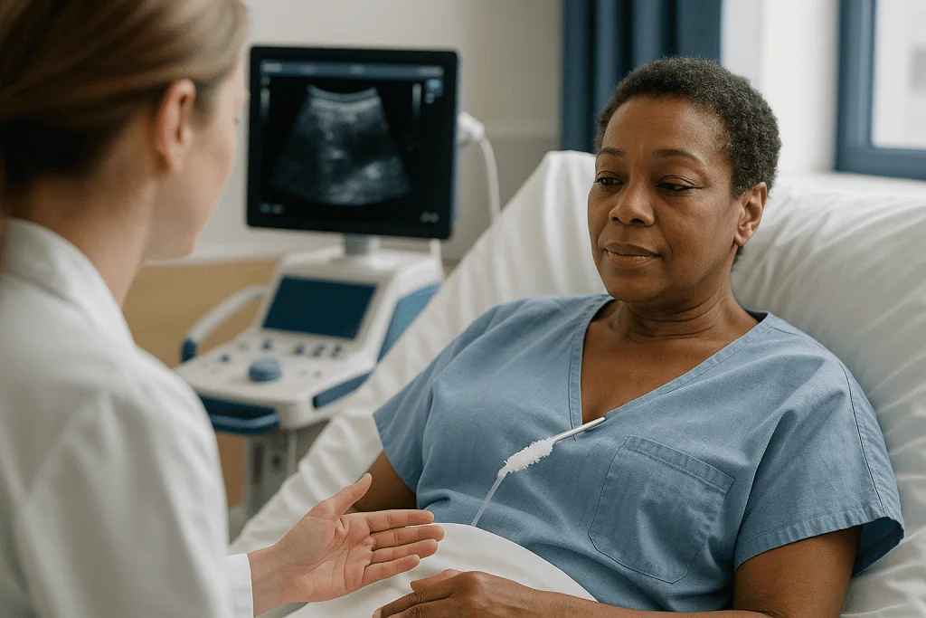 Doctor consulting pregnant patient during ultrasound examination: What actually happens during the freeze cycles