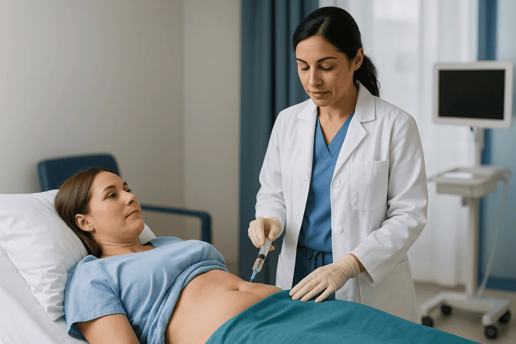 Pregnant woman receiving injection from doctor: What actually happens during tumescent infiltration