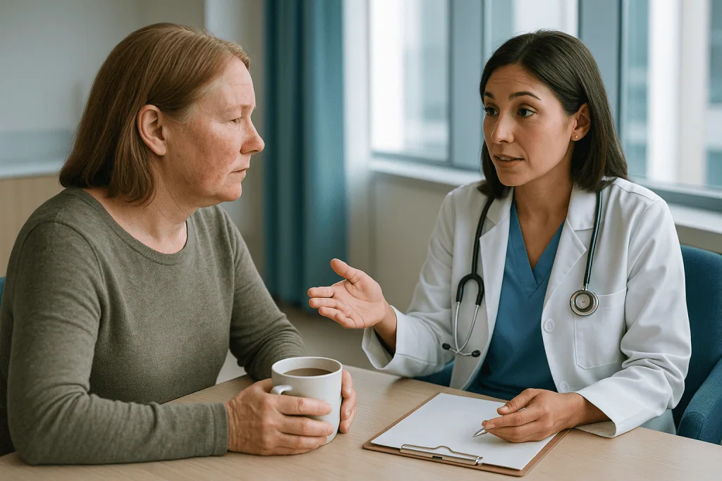 Doctor consulting patient with coffee in clinical setting: What actually happens in rosacea-prone skin