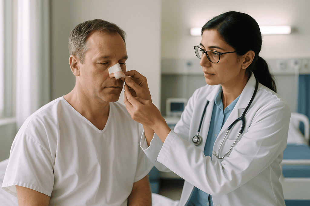 Doctor examining patient's nose in clinical setting: What actually happens on the day of the operation?