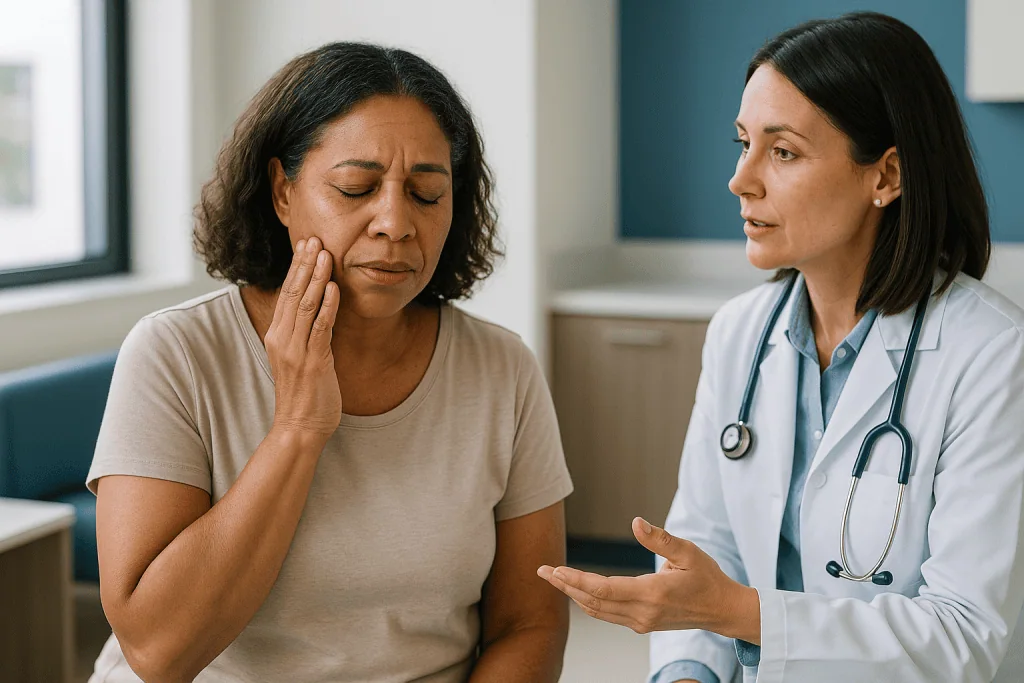Doctor consulting patient about menopause symptoms: What are the common side effects of fezolinetant?