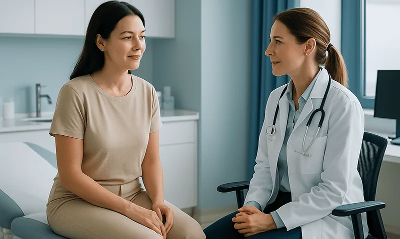 Doctor consulting with patient in a medical office setting.