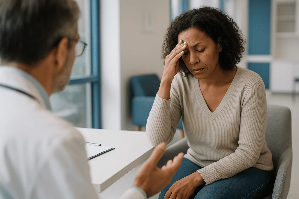 Doctor consulting with patient about health concerns: What are the symptoms of an overstimulated nervous system?