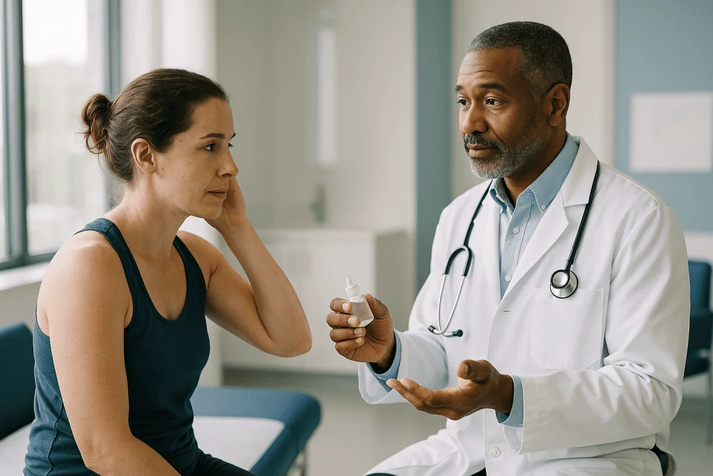 Doctor consulting patient about medication in clinic: What changed recently
