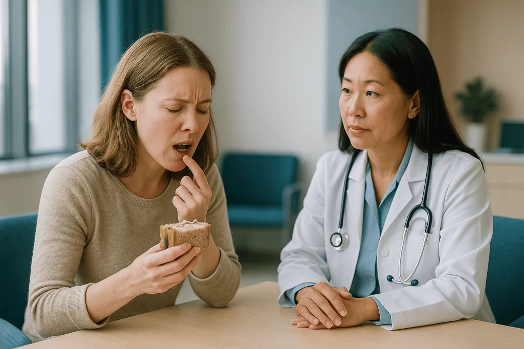 Doctor consulting patient about oral health concern: What changed recently