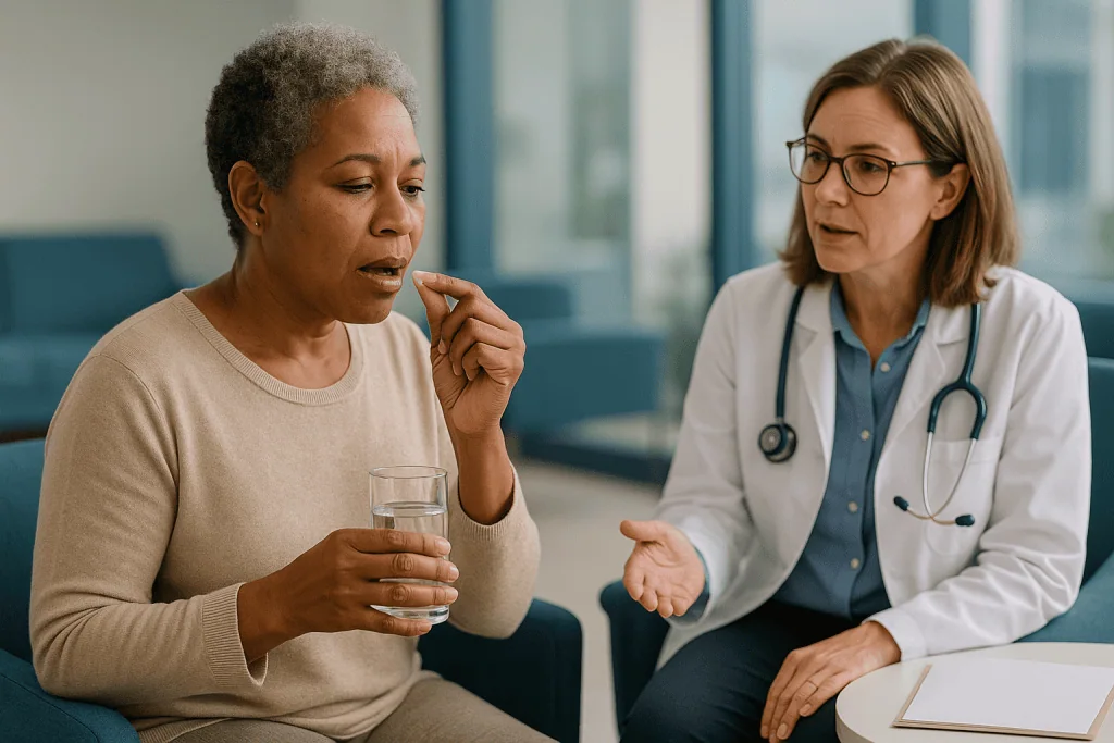 Doctor consulting patient about medication or health concern: What changed recently