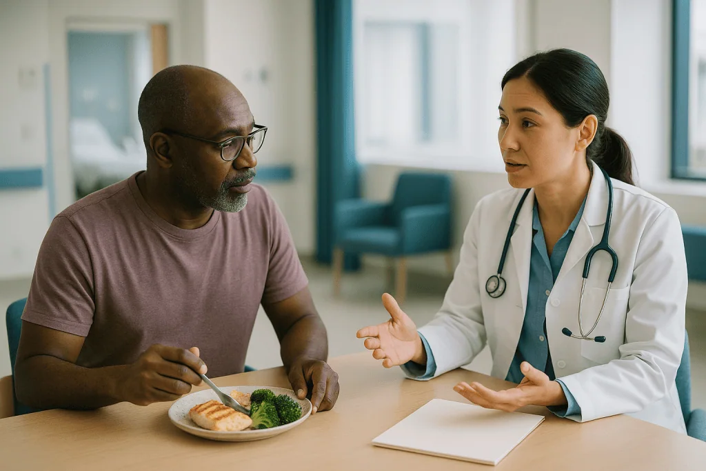 Doctor consulting patient about healthy meal with protein: What changed recently